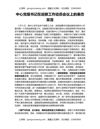 中心党组书记在巡察工作动员会议上的表态发言