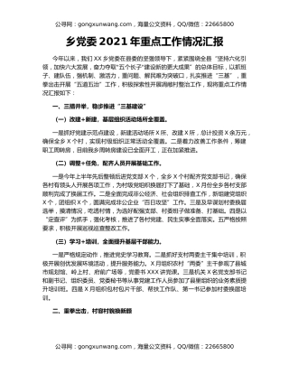 乡党委2021年重点工作情况汇报