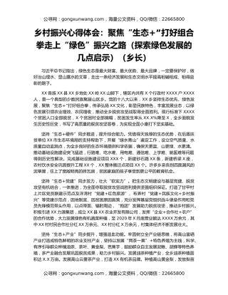 乡村振兴心得体会：聚焦“生态+”打好组合拳走上“绿色”振兴之路（探索绿色发展的几点启示）（乡长）