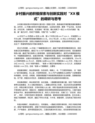 乡村振兴的积极探索与创新实践对“XX模式”的调研与思考