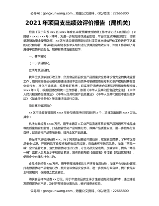2021年项目支出绩效评价报告（局机关）