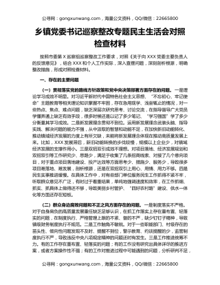 乡镇党委书记巡察整改专题民主生活会对照检查材料