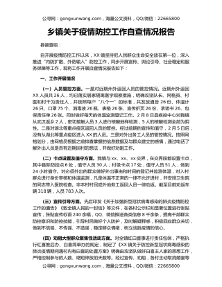 乡镇关于疫情防控工作自查情况报告