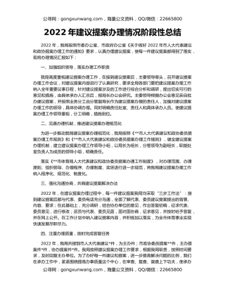 2022年建议提案办理情况阶段性总结