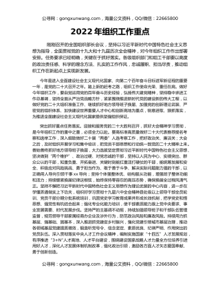2022年组织工作重点