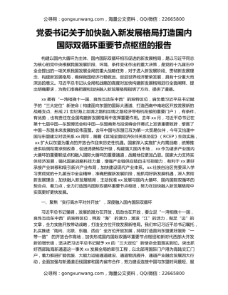 党委书记关于加快融入新发展格局打造国内国际双循环重要节点枢纽的报告