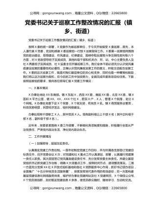党委书记关于巡察工作整改情况的汇报（镇乡、街道）