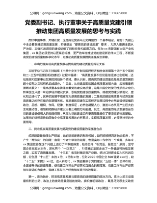党委副书记、执行董事关于高质量党建引领推动集团高质量发展的思考与实践