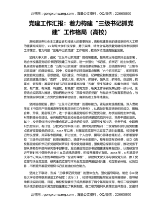 党建工作汇报：着力构建“三级书记抓党建”工作格局（高校）