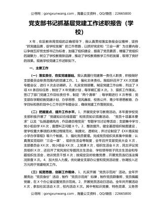 党支部书记抓基层党建工作述职报告（学校）