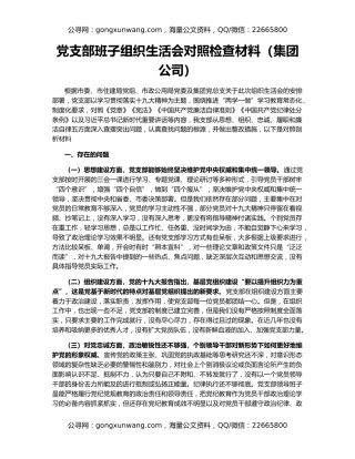 党支部班子组织生活会对照检查材料（集团公司）
