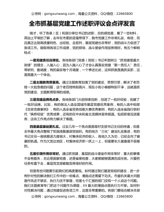 全市抓基层党建工作述职评议会点评发言