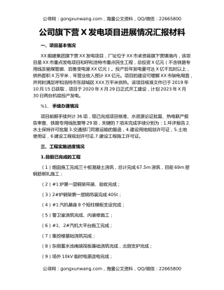 公司旗下营X发电项目进展情况汇报材料