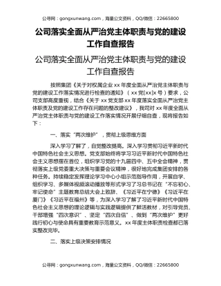 公司落实全面从严治党主体职责与党的建设工作自查报告