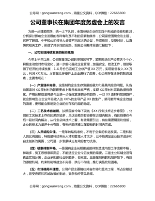 公司董事长在集团年度务虚会上的发言
