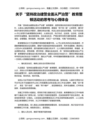 关于“坚持政治建警全面从严治警”教育整顿活动的思考与心得体会