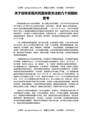 关于加快实现共同富裕需关注的几个问题的思考