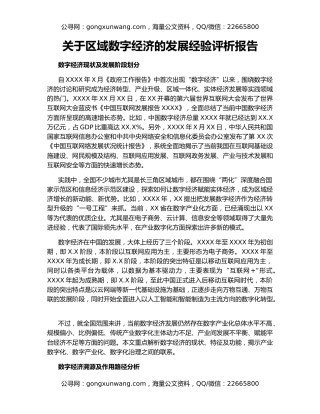 关于区域数字经济的发展经验评析报告