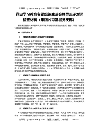 党史学习教育专题组织生活会领导班子对照检查材料（集团公司基层党支部）