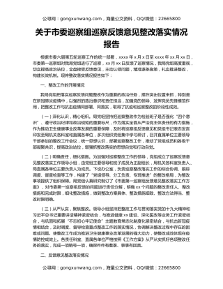 关于市委巡察组巡察反馈意见整改落实情况报告