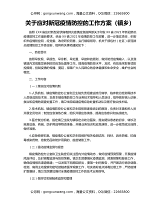 关于应对新冠疫情防控的工作方案（镇乡）