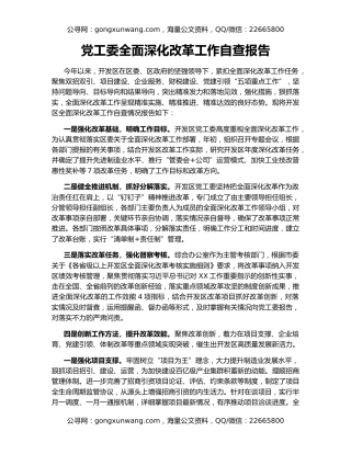 党工委全面深化改革工作自查报告