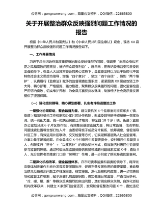 关于开展整治群众反映强烈问题工作情况的报告