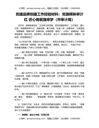 党建品牌创建工作经验材料：党旗辉映审计红 匠心铸就强审梦（市审计局）