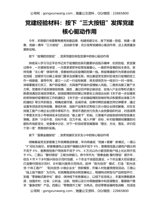 党建经验材料：按下“三大按钮”发挥党建核心驱动作用