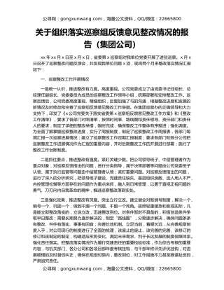 关于组织落实巡察组反馈意见整改情况的报告（集团公司）