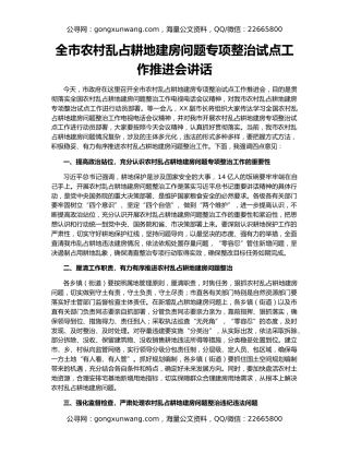 全市农村乱占耕地建房问题专项整治试点工作推进会讲话