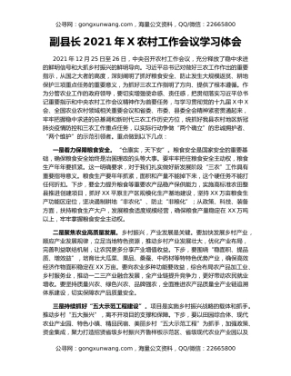 副县长2021年X农村工作会议学习体会