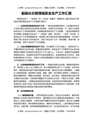 副县长分管领域安全生产工作汇报