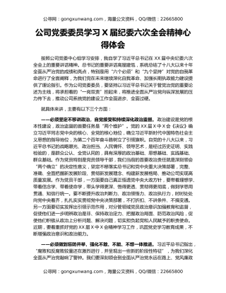 公司党委委员学习X届纪委六次全会精神心得体会