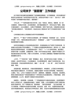 公司关于“强管理”工作综述