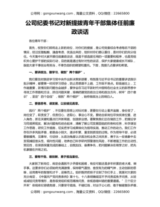 公司纪委书记对新提拔青年干部集体任前廉政谈话