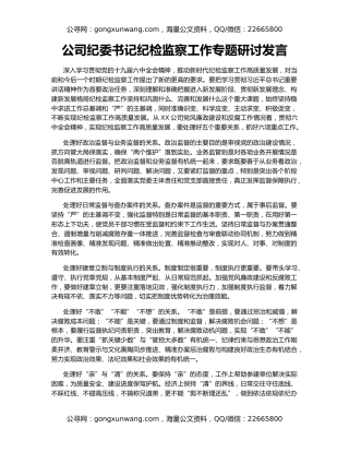 公司纪委书记纪检监察工作专题研讨发言
