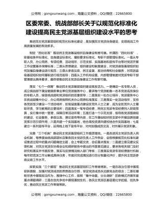 区委常委、统战部部长关于以规范化标准化建设提高民主党派基层组织建设水平的思考