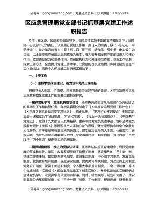 区应急管理局党支部书记抓基层党建工作述职报告