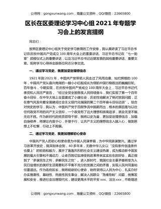 区长在区委理论学习中心组2021年专题学习会上的发言提纲