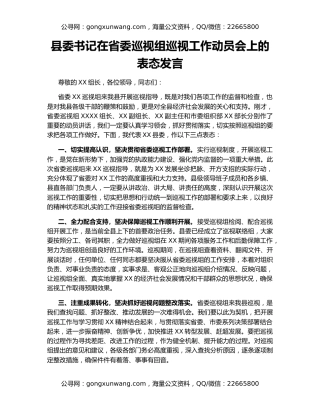 县委书记在省委巡视组巡视工作动员会上的表态发言（2）