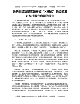 关于脱贫攻坚实践样板“X模式”的经验及对乡村振兴启示的报告