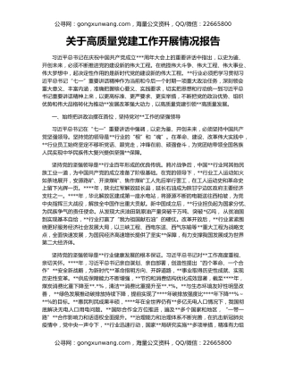 关于高质量党建工作开展情况报告（3）