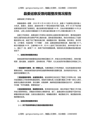 县委巡察反馈问题整改情况报告