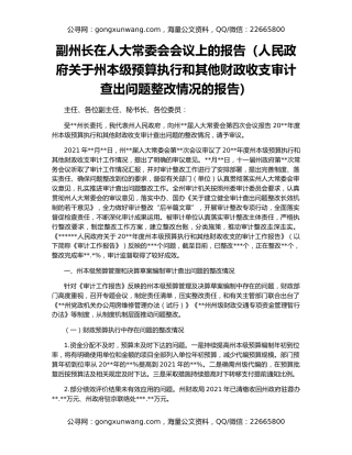 副州长在人大常委会会议上的报告（人民政府关于州本级预算执行和其他财政收支审计查出问题整改情况的报告）