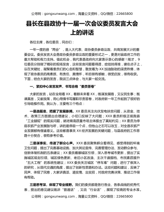 县长在县政协十一届一次会议委员发言大会上的讲话