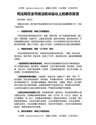 司法局在全市政法轮训会议上的表态发言