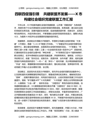 四联四促强引领    共建联盟齐发展——X市构建社会组织党建联盟工作汇报
