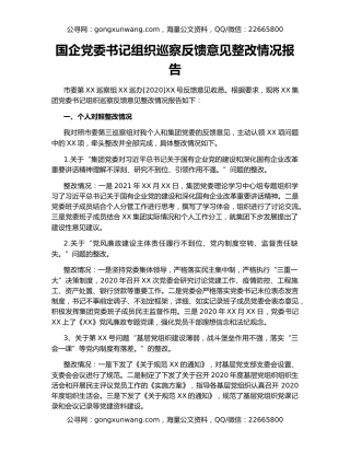 国企党委书记组织巡察反馈意见整改情况报告