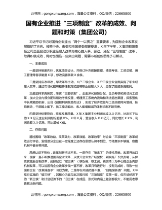 国有企业推进“三项制度”改革的成效、问题和对策（集团公司）